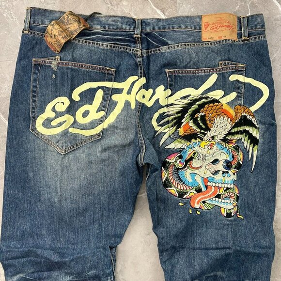Vintage Ed Hardy Jeans Mens 48x34 Dead Stock Baggy Christian Audigier y2k Skull - Picture 2 of 16